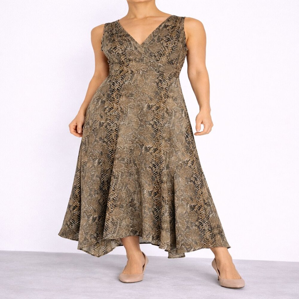 Liz‎ Claiborne Snake Print Empire Waist Midi Dress Size 6 Sleeveless